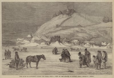 फ्रॉस्ट के दौरान नदी सेंट लॉरेंस, क्यूबैक के गढ़ के एक दृश्य के साथ द्वारा जेम्स आर्चर